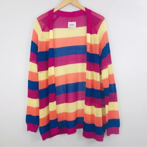 Blair Sweaters - Blair Multicolor Open Knit Cardigan XL Striped Colorblock